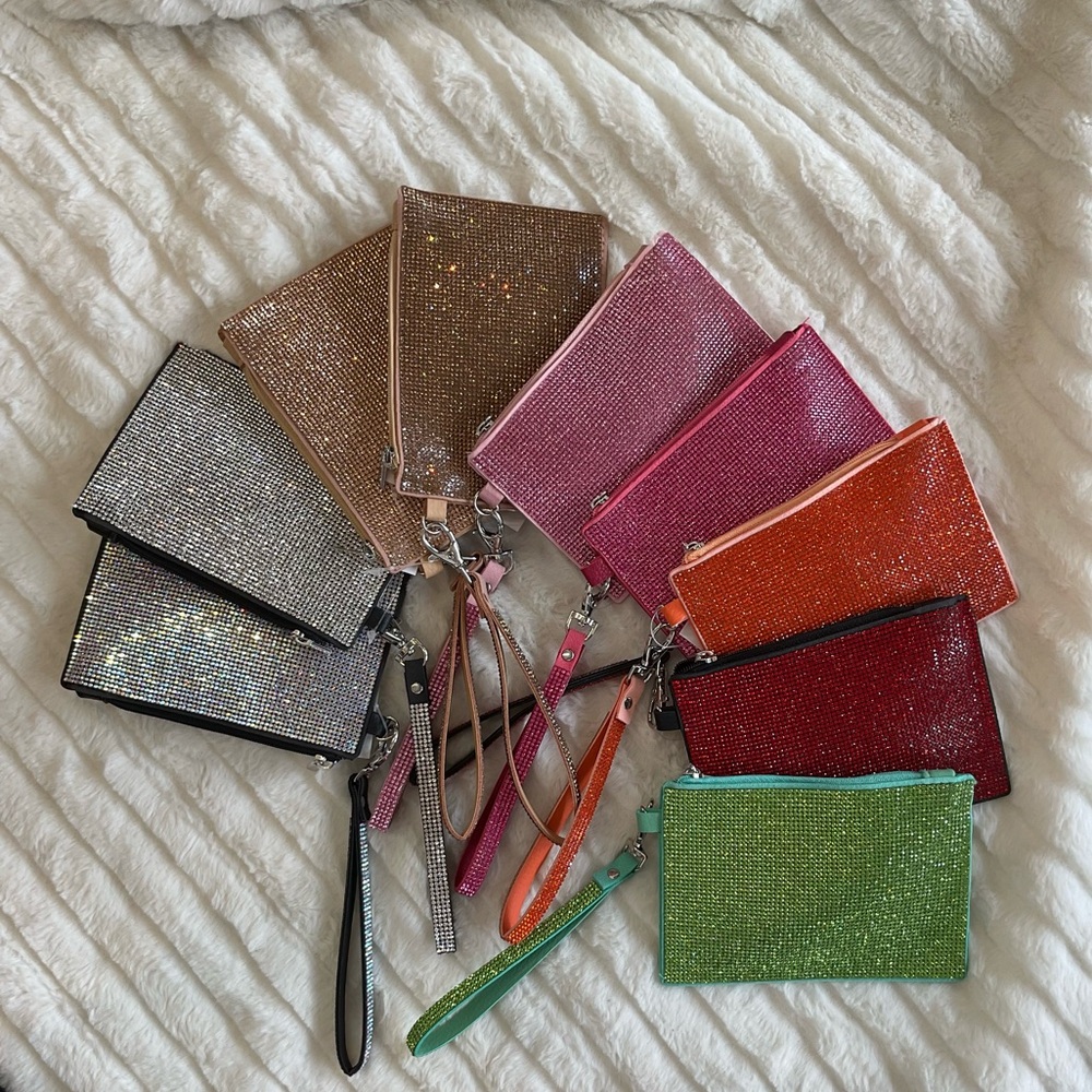 Bling rhinestones wristlet ID card cover-table wallet.